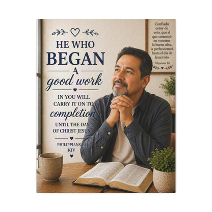 Stretched Canvas - "He Who Began a Good Work" Inspirational Christian Wall Art (Philippians KJV)