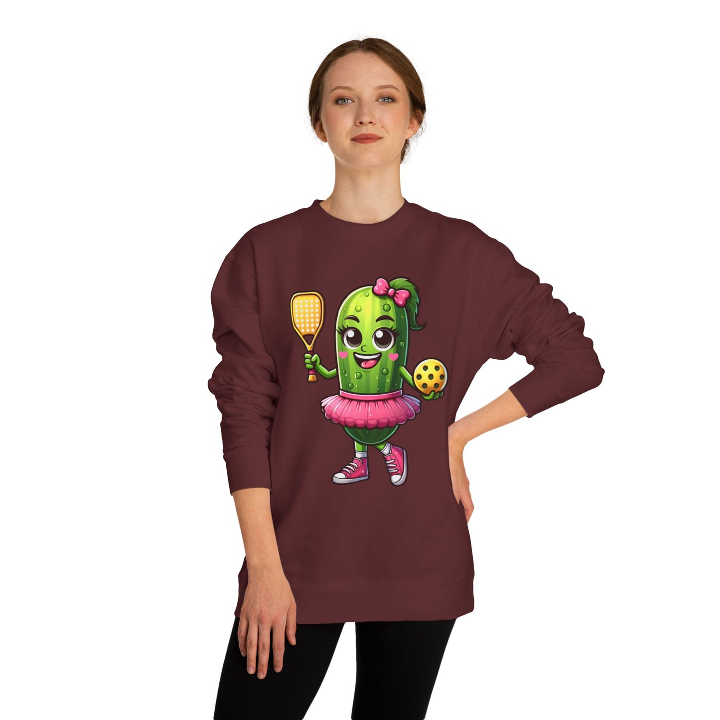 Pickle Paddle T-Shirt — Cute Pickle Playing Pickleball Crewneck