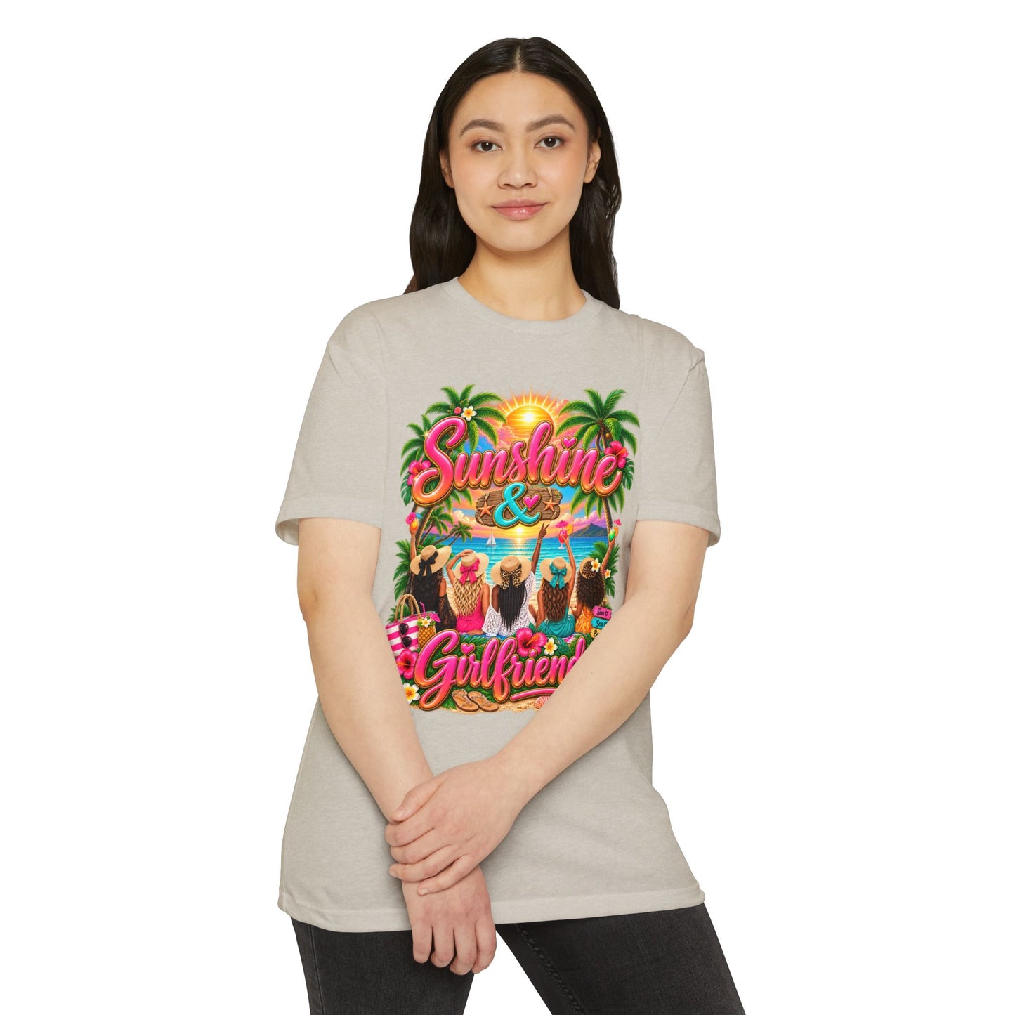 Sunshine & Girlfriends Beach T-Shirt — Tropical Vacation Tee for Friends