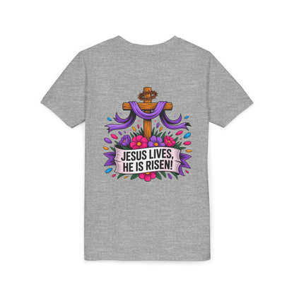 Youth Tee — "Jesus Lives, He Is Risen!" Easter Christian Tee
