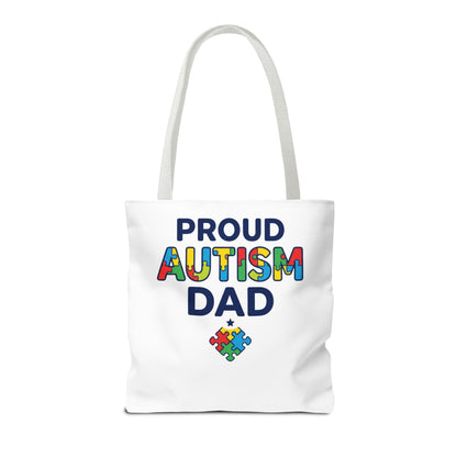 Proud Autism Dad Tote Bag — Colorful Puzzle-Heart Support Gift