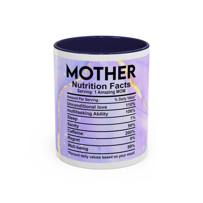 Mother Nutrition Facts Coffee Mug — Floral “Amazing Mom” 11/15oz Accent Mug