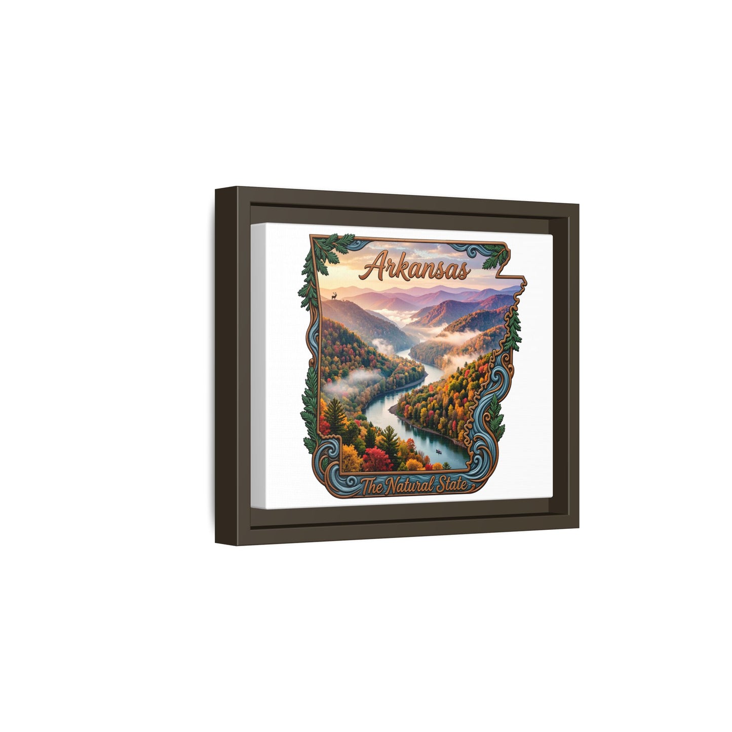 Arkansas Scenic State Map Canvas — "The Natural State" Framed Wall Art