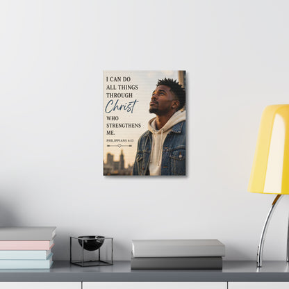 Philippians 4:13 Stretched Canvas – 'I Can Do All Things Through Christ' Inspirational Wall Art