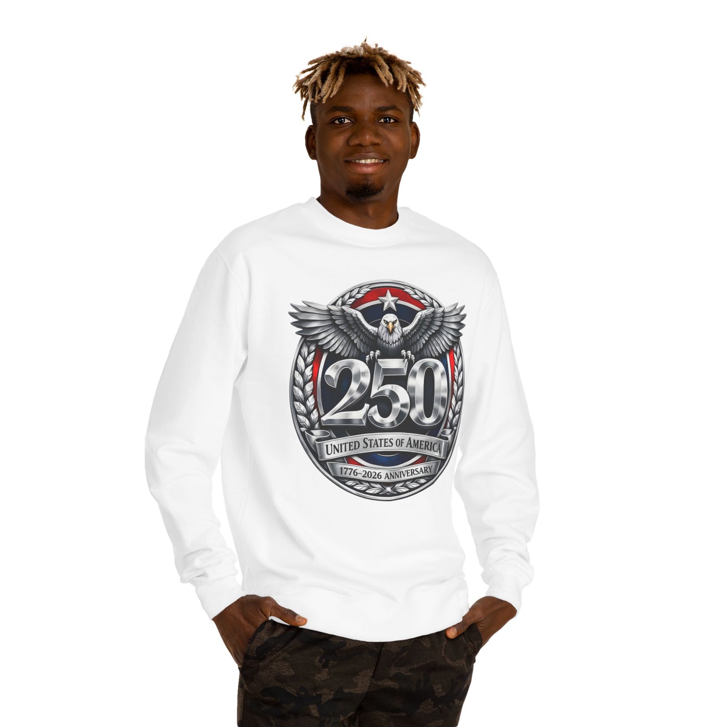 250th USA Anniversary Sweatshirt — Eagle Emblem 1776–2026 Commemorative Crewneck