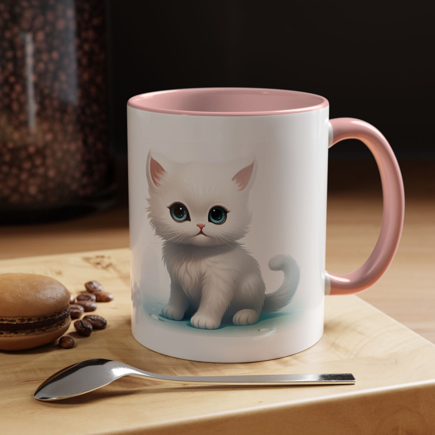 Cute White Kitten Accent Coffee Mug — Cute Cat Coffee Cup (11/15oz)
