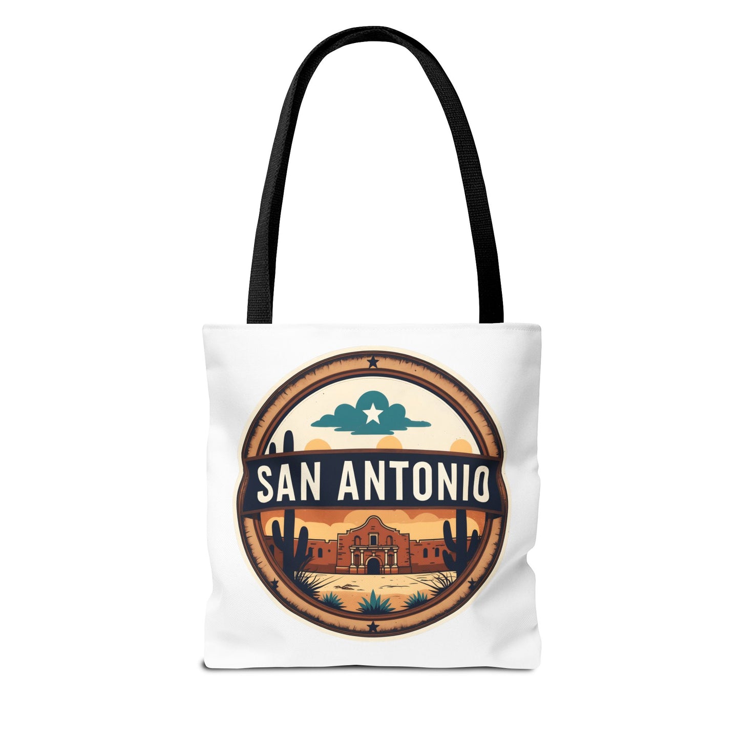 San Antonio Vintage Badge Tote Bag — Retro Texas Travel Market Tote
