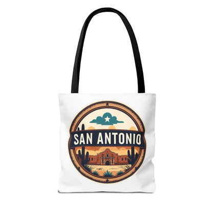 San Antonio Vintage Badge Tote Bag — Retro Texas Travel Market Tote