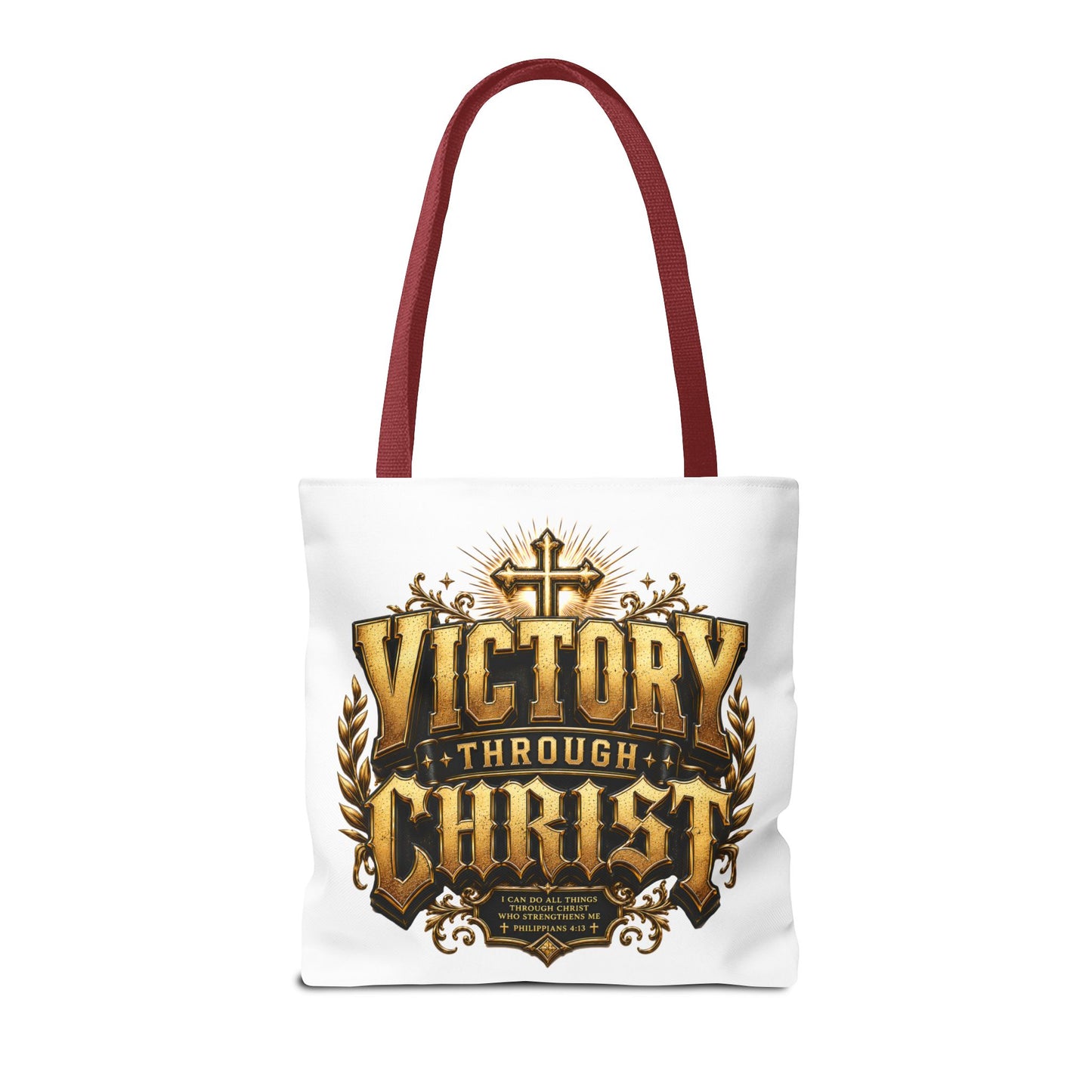 Victory Through Christ Tote Bag — Inspirational Christian Canvas Tote