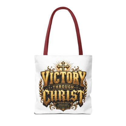 Victory Through Christ Tote Bag — Inspirational Christian Canvas Tote