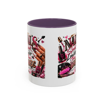 Nails Speak Louder Than Words Accent Coffee Mug — Pink Manicure Beauty Gift (11/15oz)
