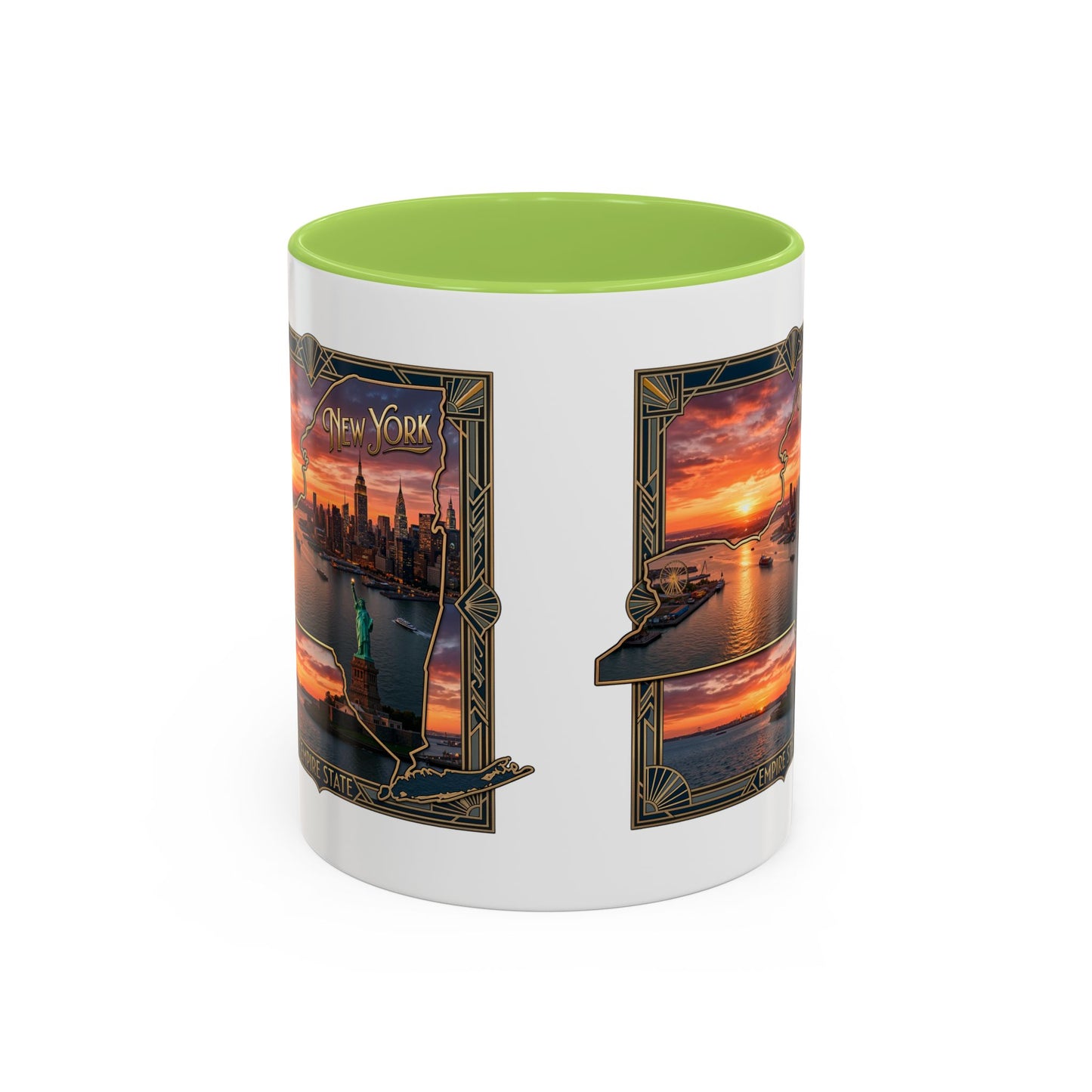 New York Skyline Accent Coffee Mug — Empire State Sunset Scene (11/15oz)