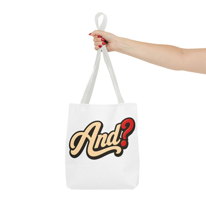 And? Graphic Tote Bag — Retro Script Question Mark Design