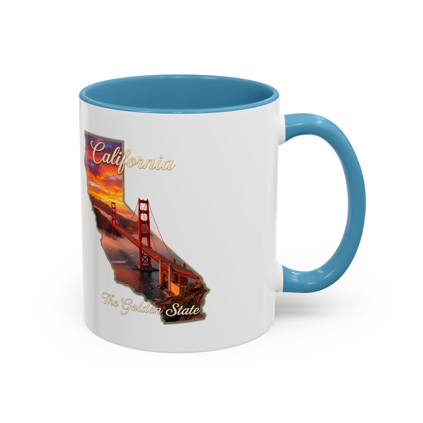 California State Shape Accent Mug – Golden Gate Sunset Coffee Cup (11/15oz)