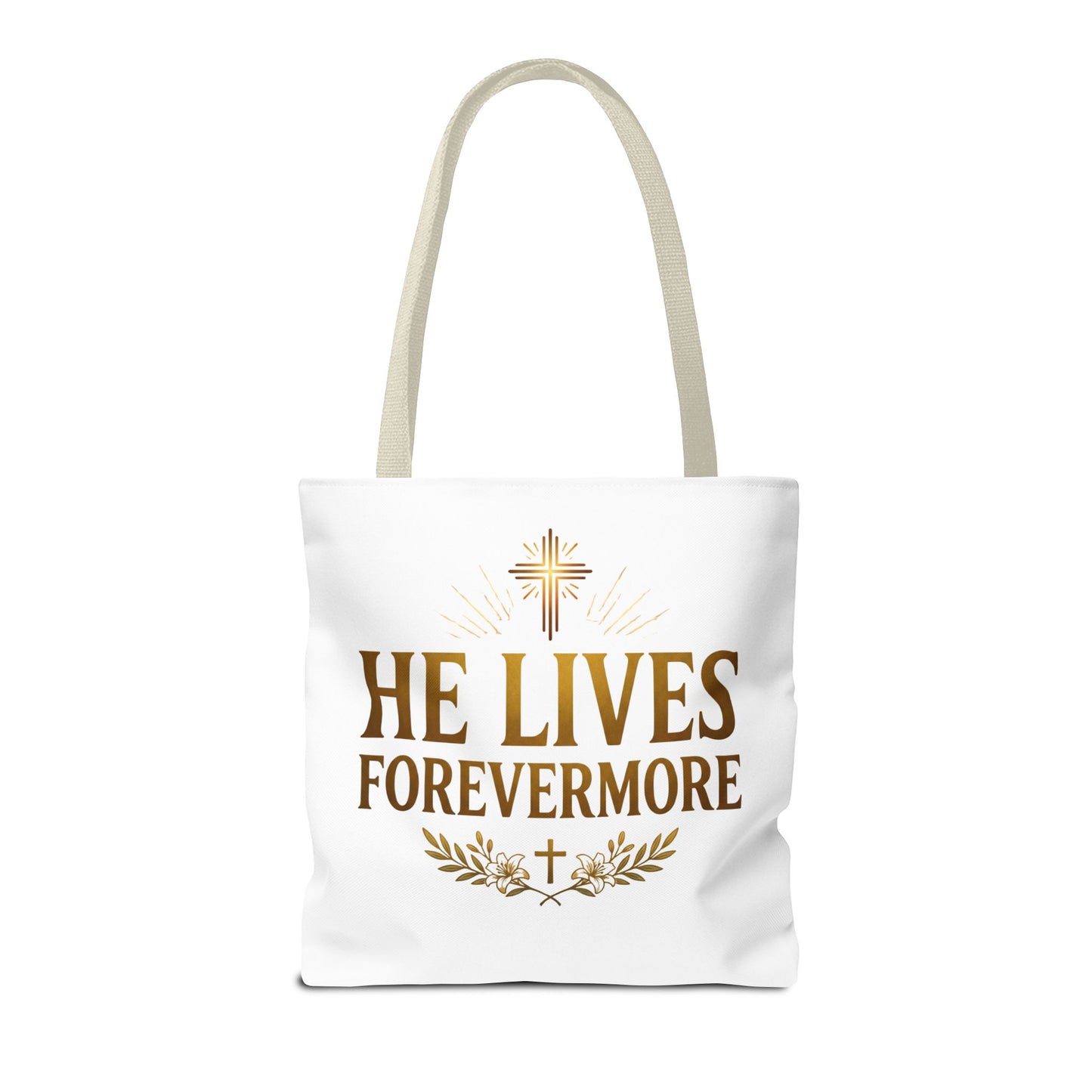 He Lives Forevermore Tote Bag – Christian Faith Cross Easter Canvas Tote