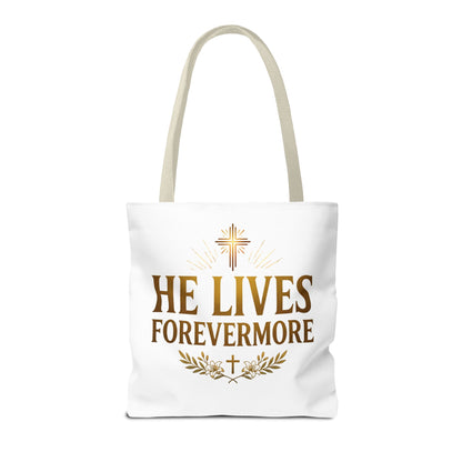 He Lives Forevermore Tote Bag – Christian Faith Cross Easter Canvas Tote