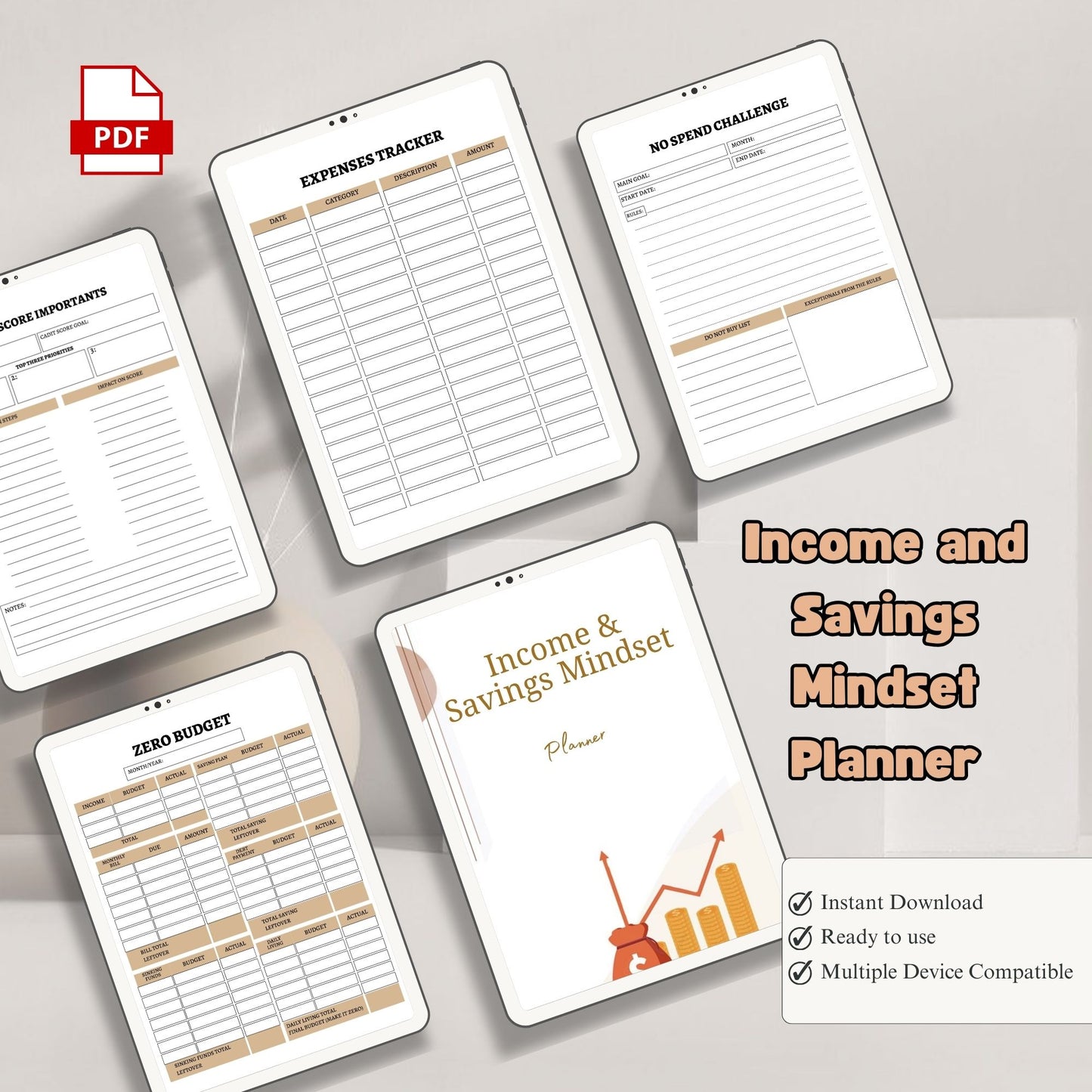 Income & Savings Mindset Planner Printable | Money Growth, Budget & Wealth Building Workbook