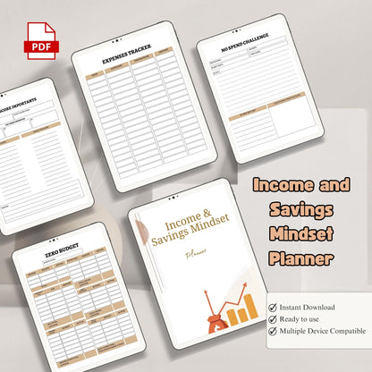 Income & Savings Mindset Planner Printable | Money Growth, Budget & Wealth Building Workbook
