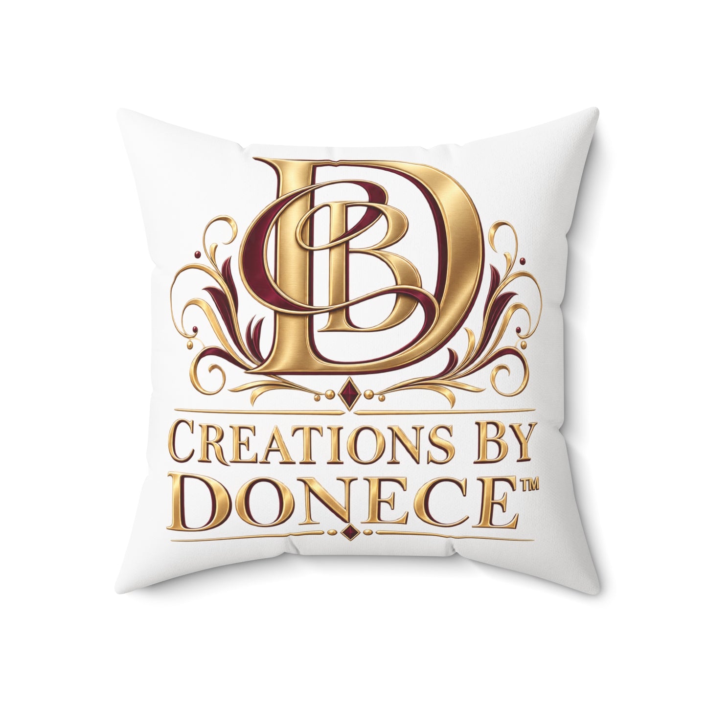 Decorative Logo Pillow — "Creations by Donece" Gold Monogram Accent Pillow