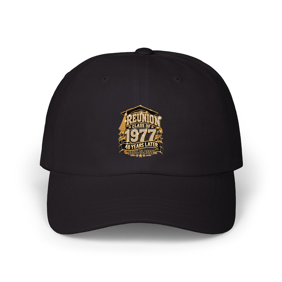 1977 Class Reunion Dad Cap – Vintage Gold Shield Embroidered Hat