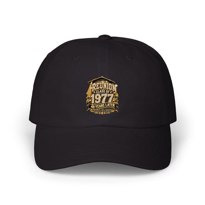 1977 Class Reunion Dad Cap – Vintage Gold Shield Embroidered Hat