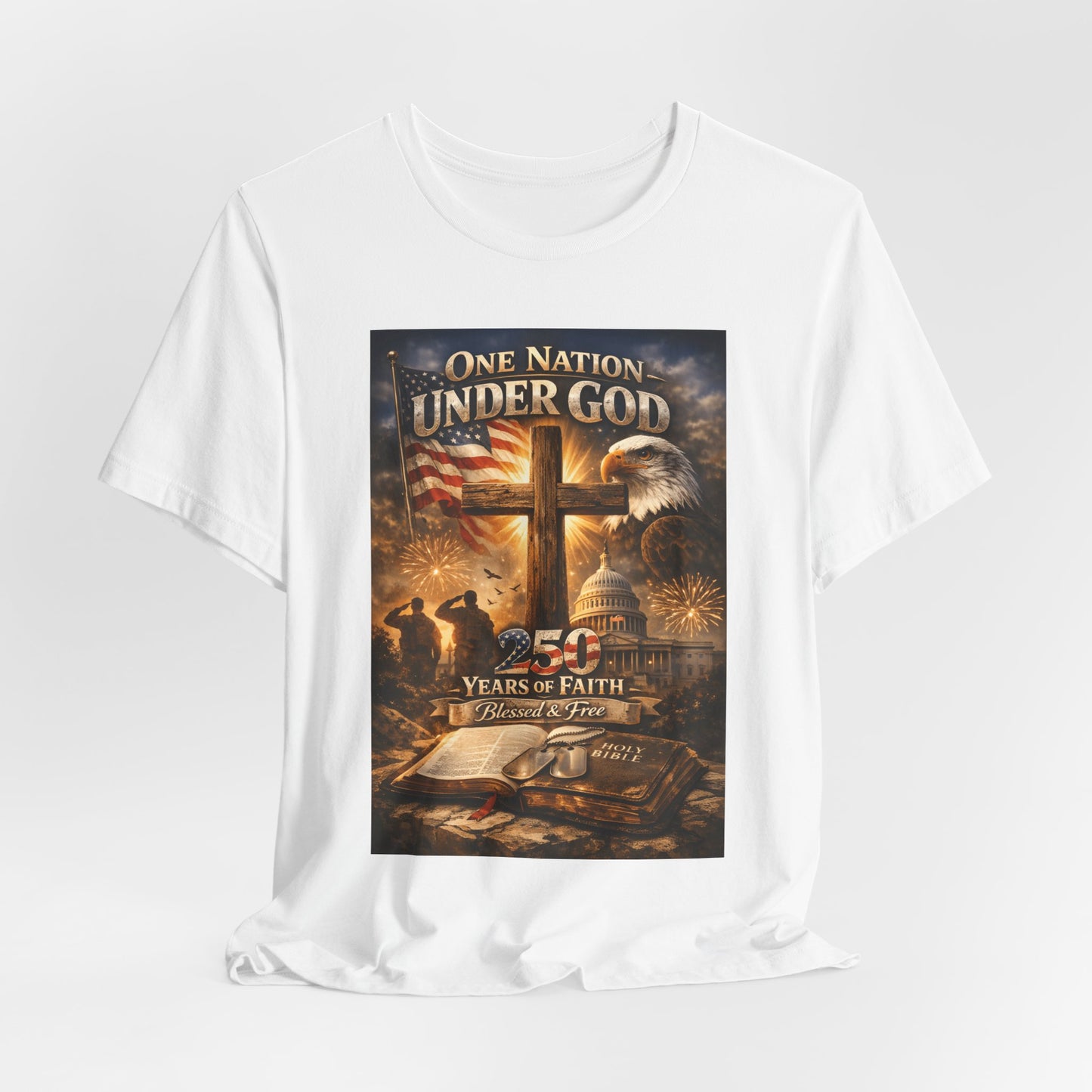 One Nation Under God T-Shirt — 250 Years of Faith Patriotic Christian Tee