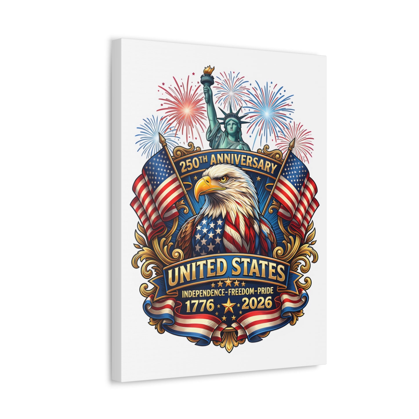 United States 250th Anniversary Stretched Canvas – 1776–2026 Eagle & Statue of Liberty Patriotic Wall Art