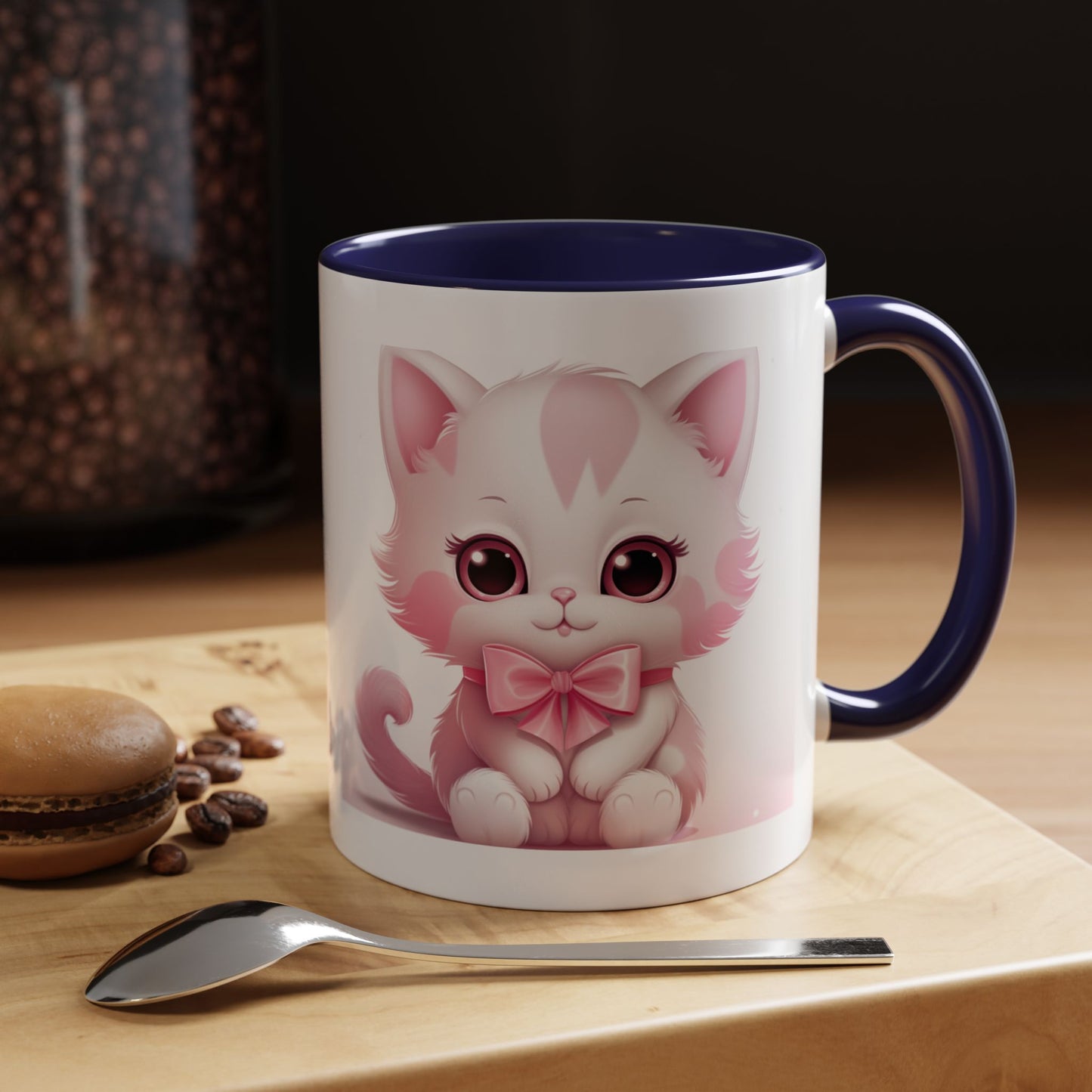 Cute Pink Kitty Accent Coffee Mug — Adorable Cat Design, Gift for Cat Lovers