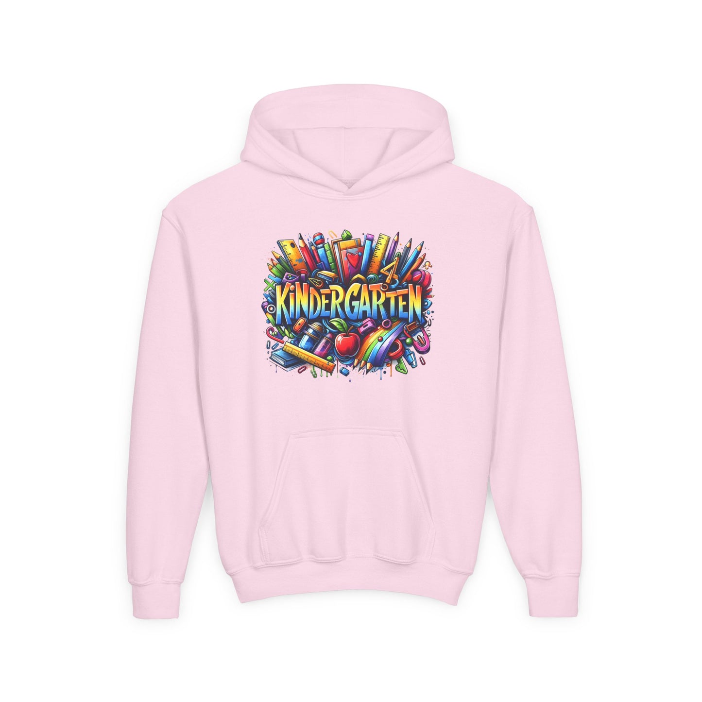 Kindergarten Kids Hoodie — Colorful School Supplies Back-to-School Sweatshirt