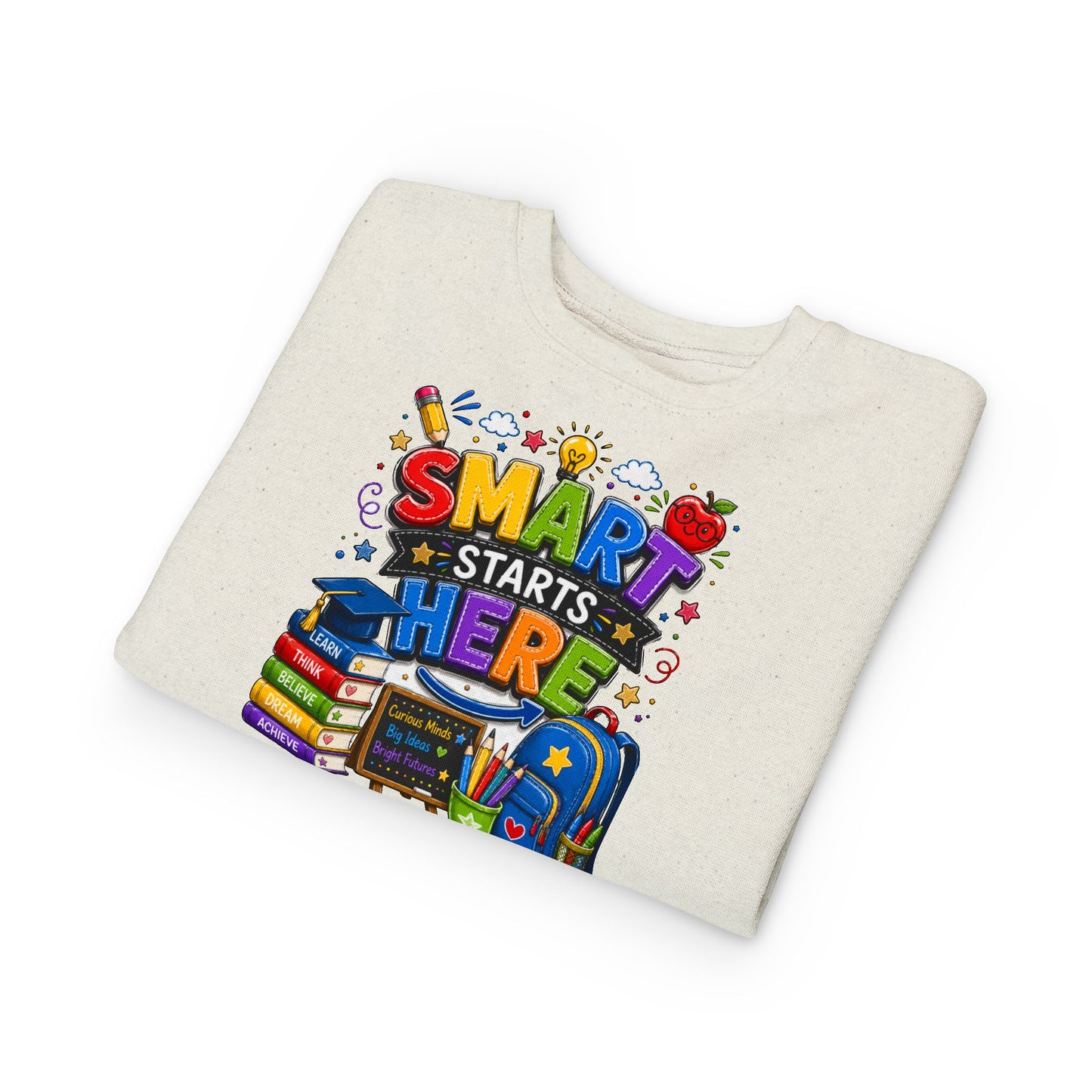 Toddler Sweatshirt — "Smart Starts Here" Back-to-School Kids Crewneck