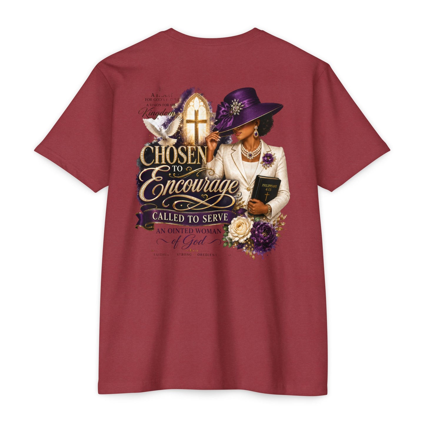 Chosen to Encourage Christian T-Shirt — 'Called to Serve' Purple Church Hat Design