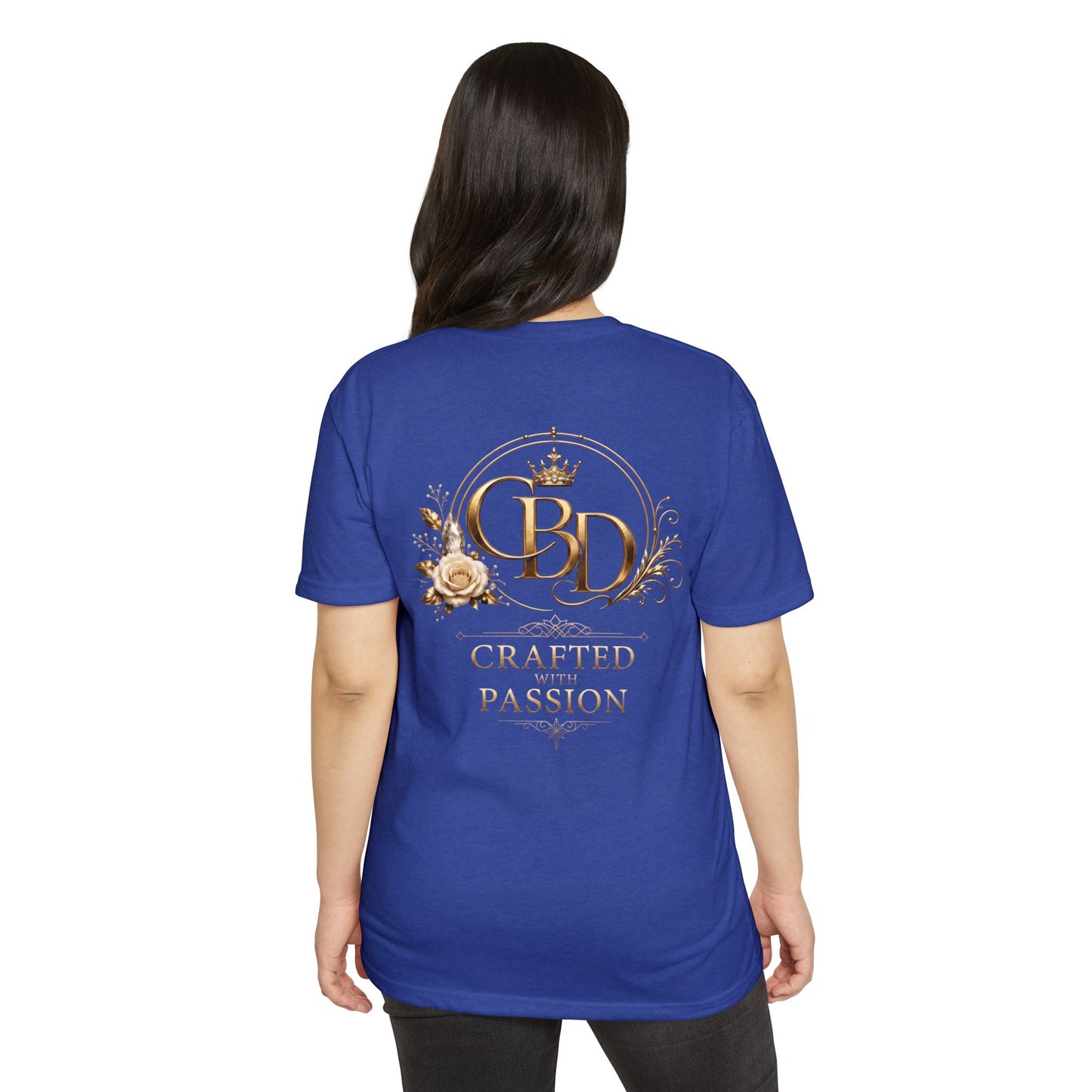 T-Shirt — CBD “Crafted with Passion” Gold Floral Crest
