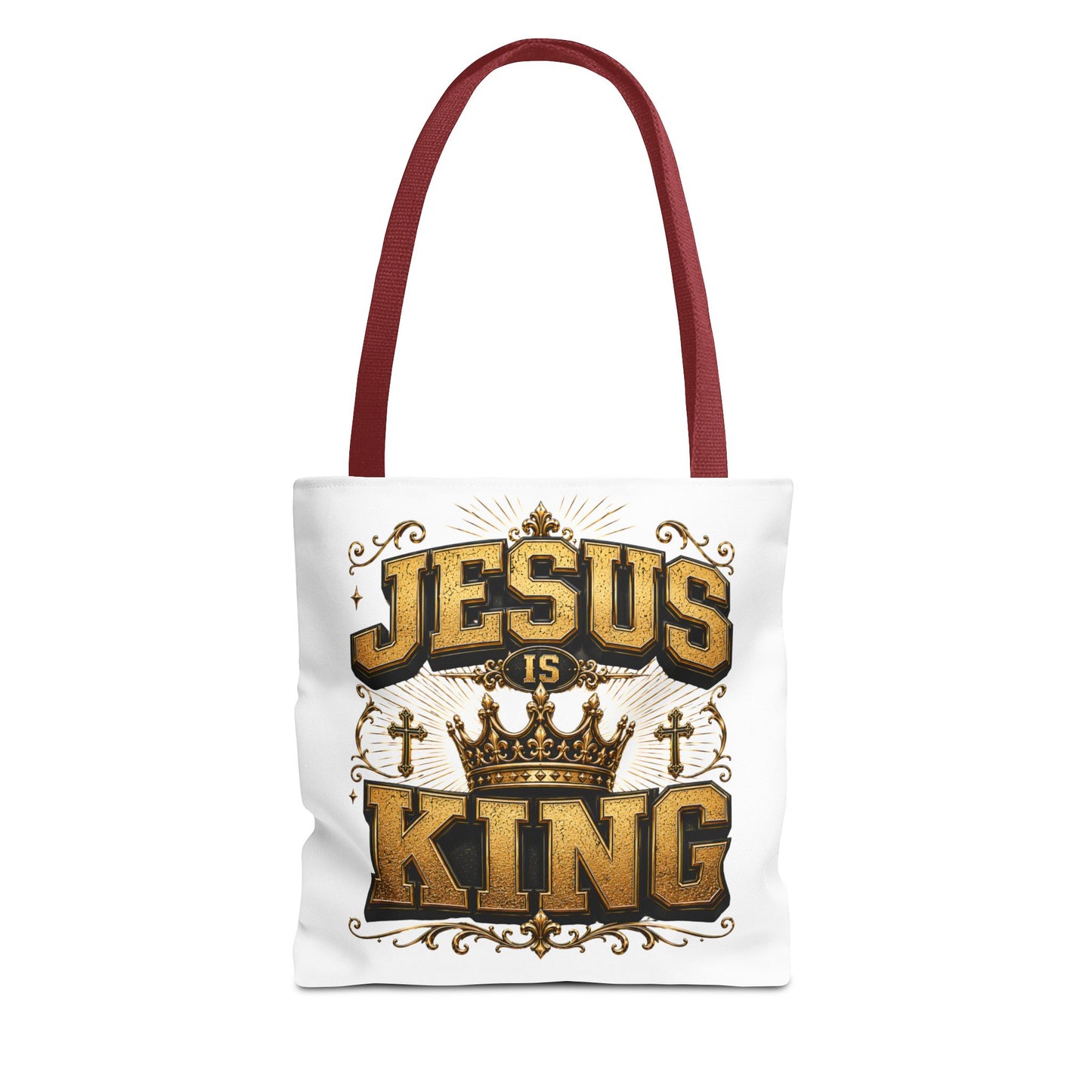 Jesus Is King Tote Bag - Christian Faith Crown Design