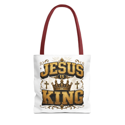 Jesus Is King Tote Bag - Christian Faith Crown Design
