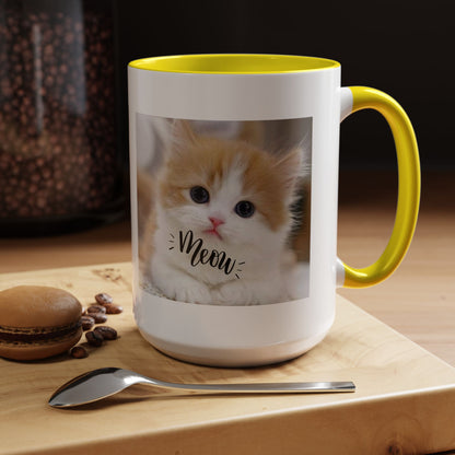 Cat Photo Coffee Mug - Cute Kitten 'Meow' Accent Mug (11/15oz)