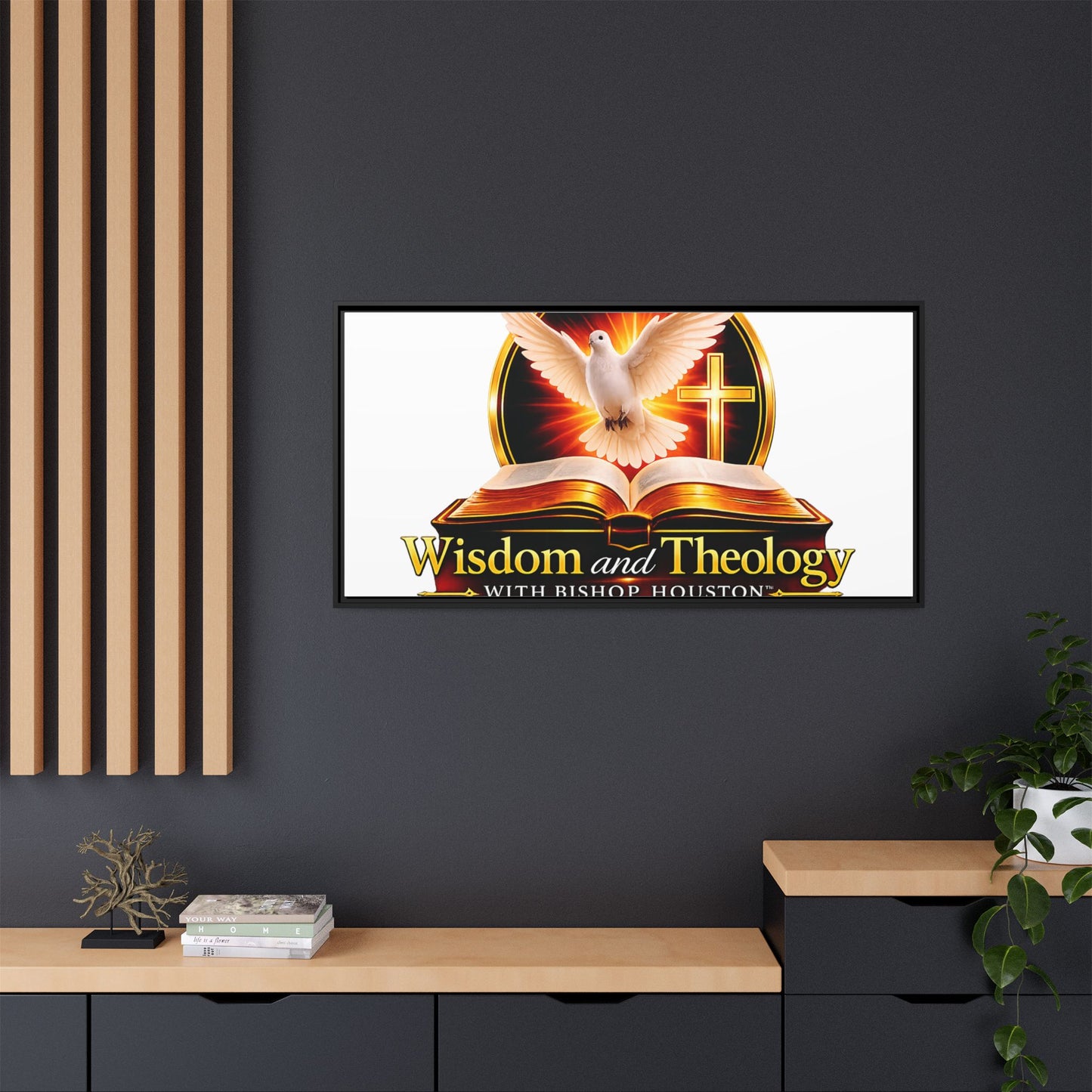 Framed Canvas Print — "Wisdom and Theology" Dove & Bible Wall Art