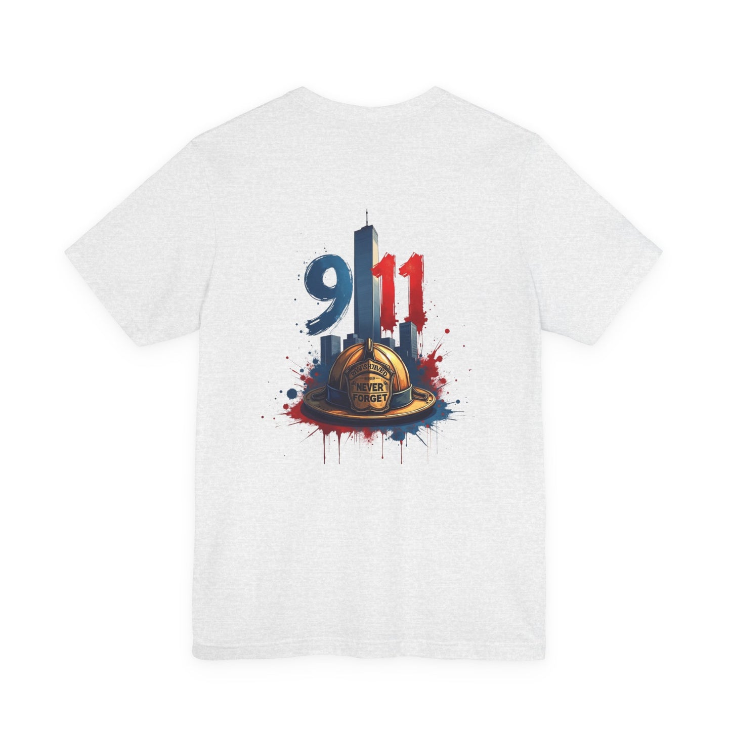 9/11 Firefighter Memorial Tee — Tribute T-Shirt with Helmet & Twin Towers Design