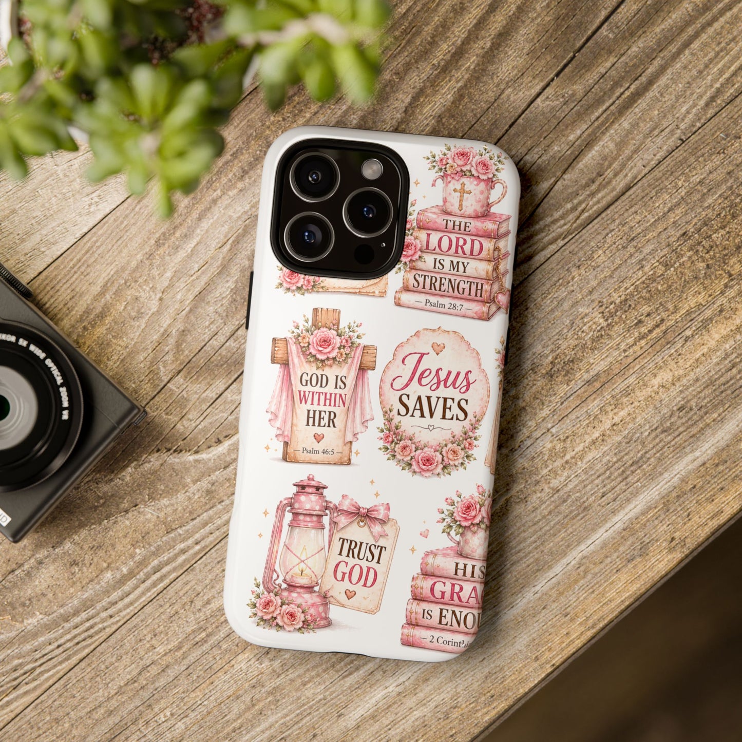 Christian Phone Case — Jesus Saves Floral Tough Case with 'God Is Within Her' & 'Trust God' Design