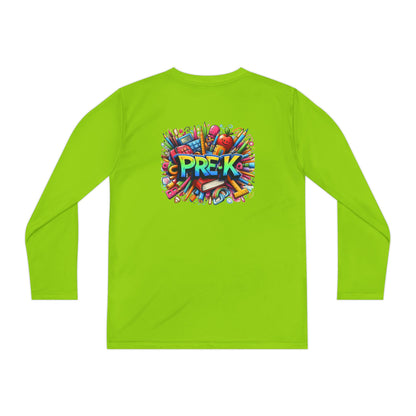 PRE-K Youth Long Sleeve Tee — Colorful School Supplies Design