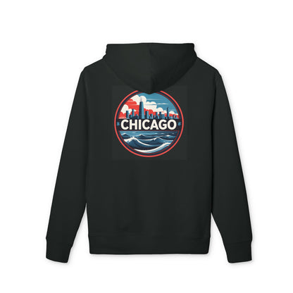 Chicago Skyline Hoodie — Retro Cityscape Wave Graphic