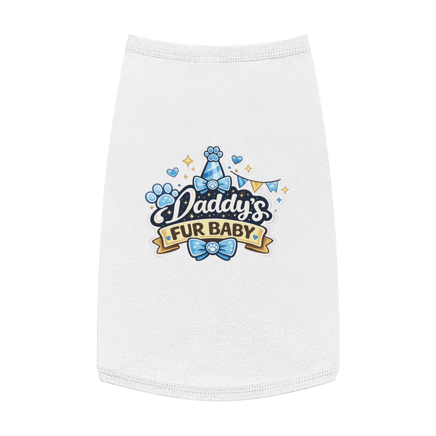 Pet Tank — "Daddy's Fur Baby" Blue Bow Paw Print Dog Tank Top