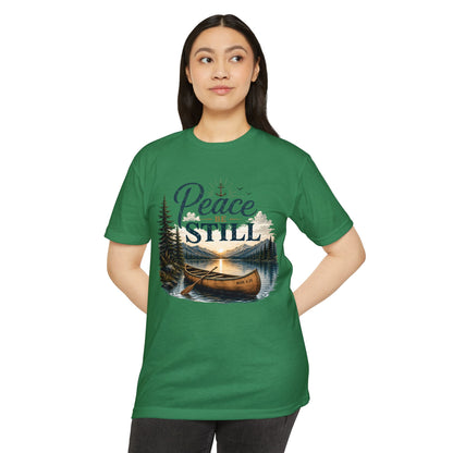 Peace Be Still Canoe T-Shirt — Inspirational Lake Nature Graphic Tee