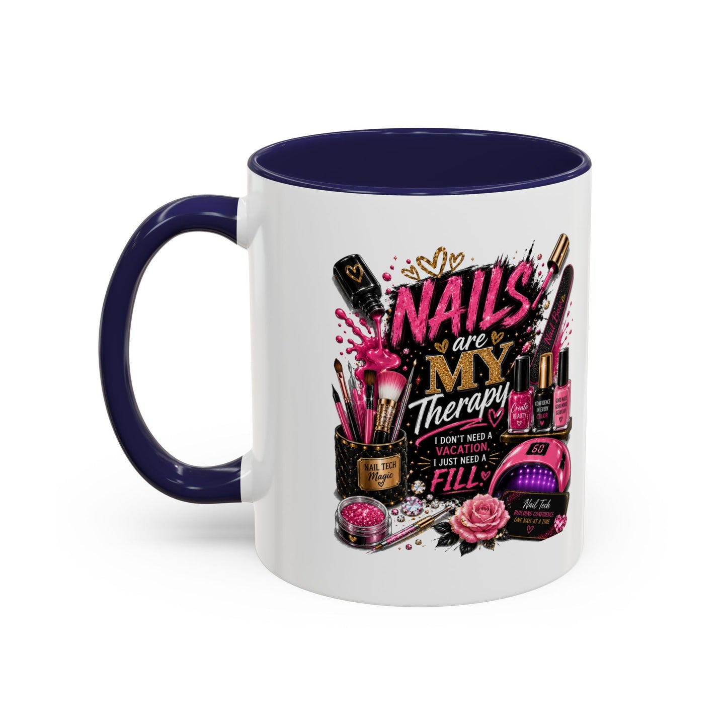 Coffee Mug — "Nails Are My Therapy" Pink Nail Tech Gift
