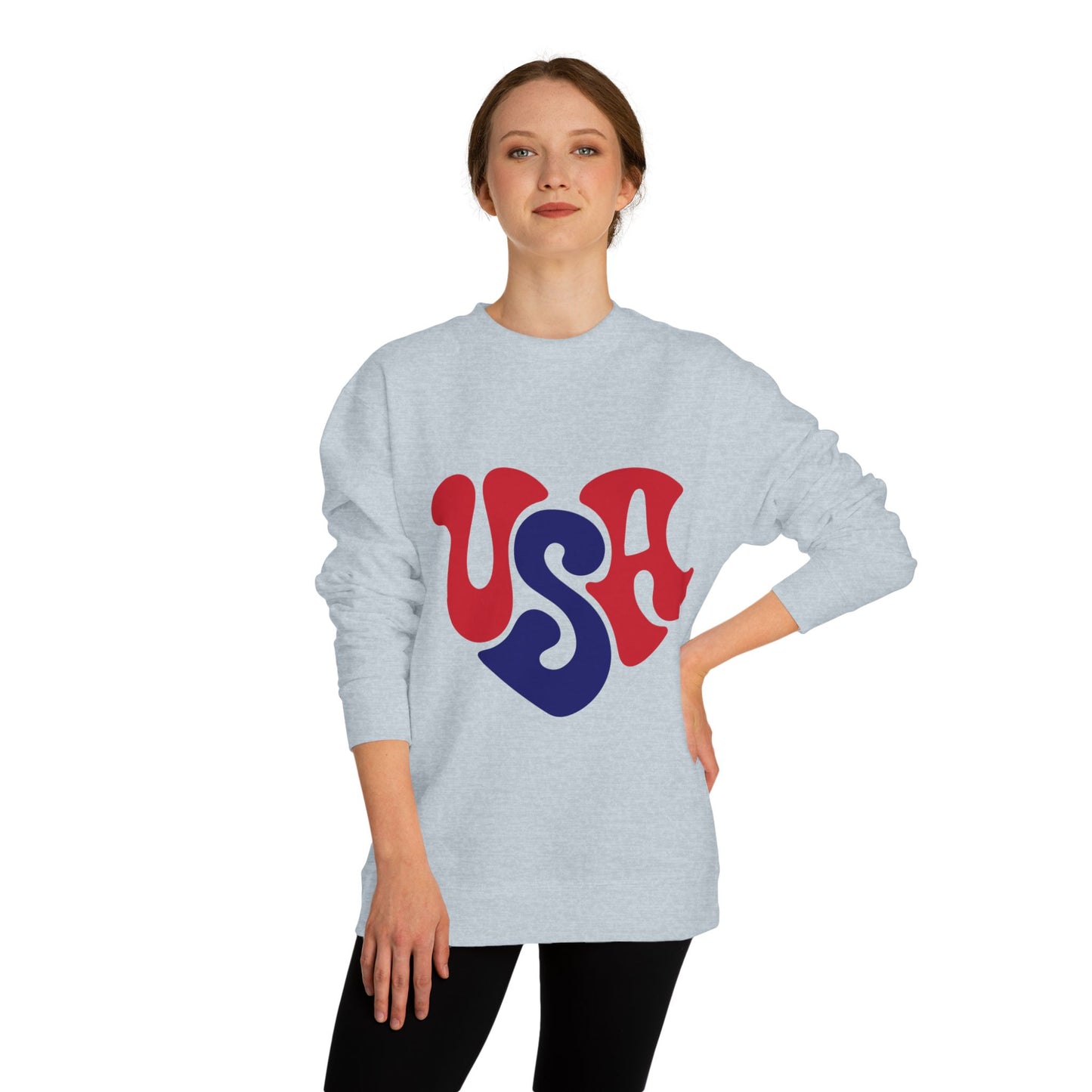 USA Heart Crewneck Sweatshirt — Retro Red & Blue Patriotic Pullover