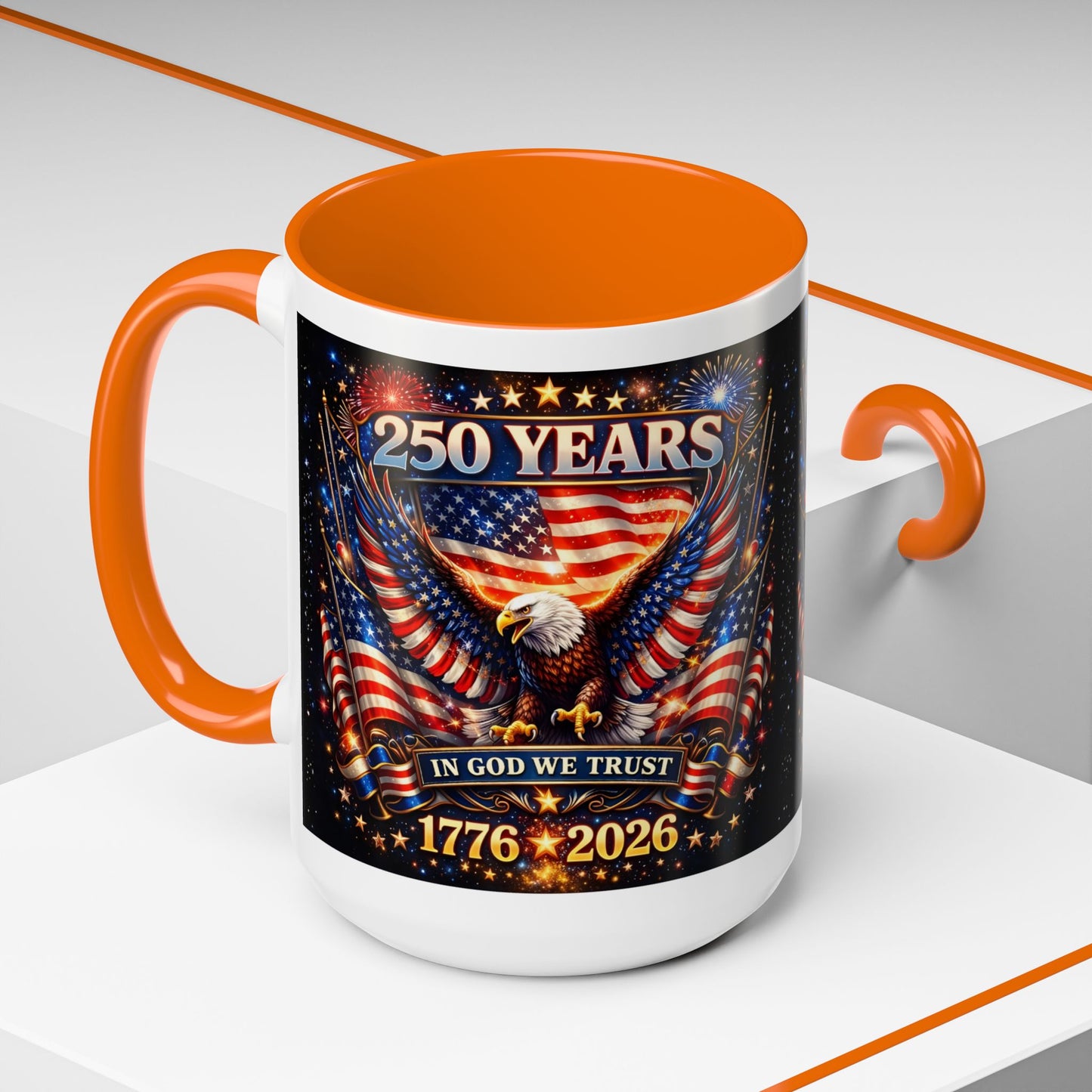 250 Years 1776–2026 Eagle American Flag Accent Coffee Mug — Patriotic Independence Day Gift (11/15oz)