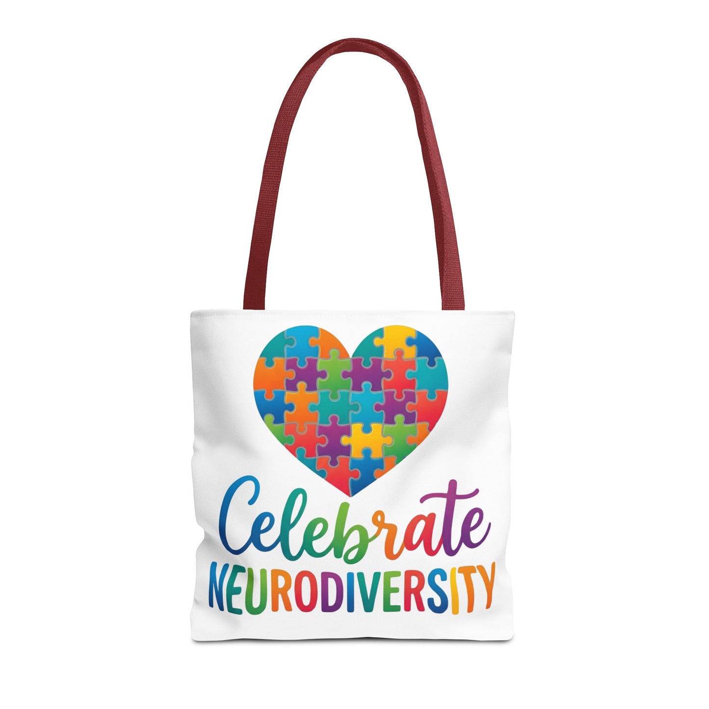 Celebrate Neurodiversity Tote Bag – Rainbow Puzzle Heart Awareness Tote