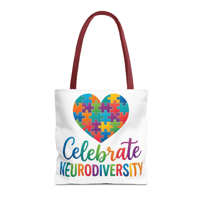 Celebrate Neurodiversity Tote Bag – Rainbow Puzzle Heart Awareness Tote