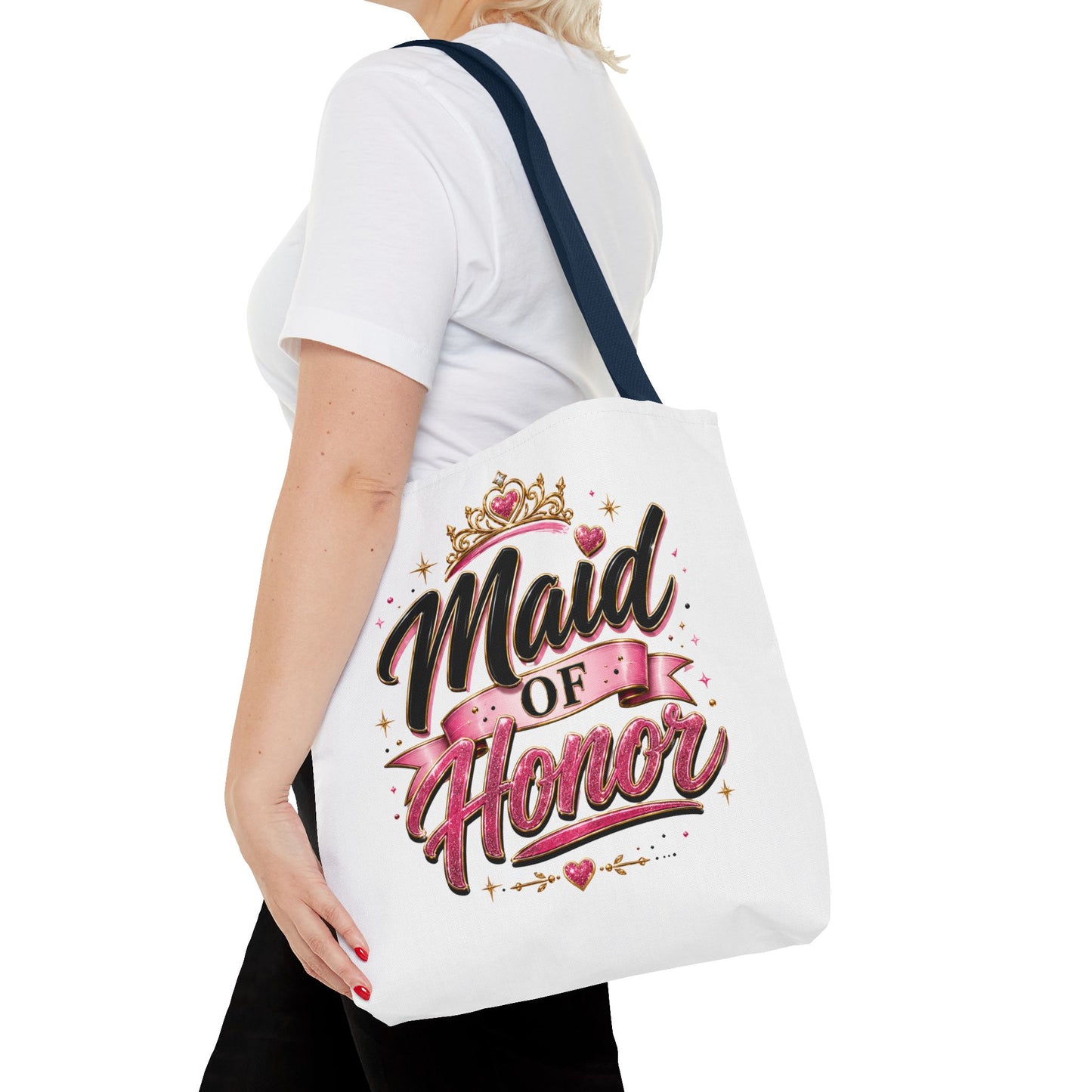 Maid of Honor Tote Bag — Pink Crown Bridal Party Tote for Weddings & Bachelorette