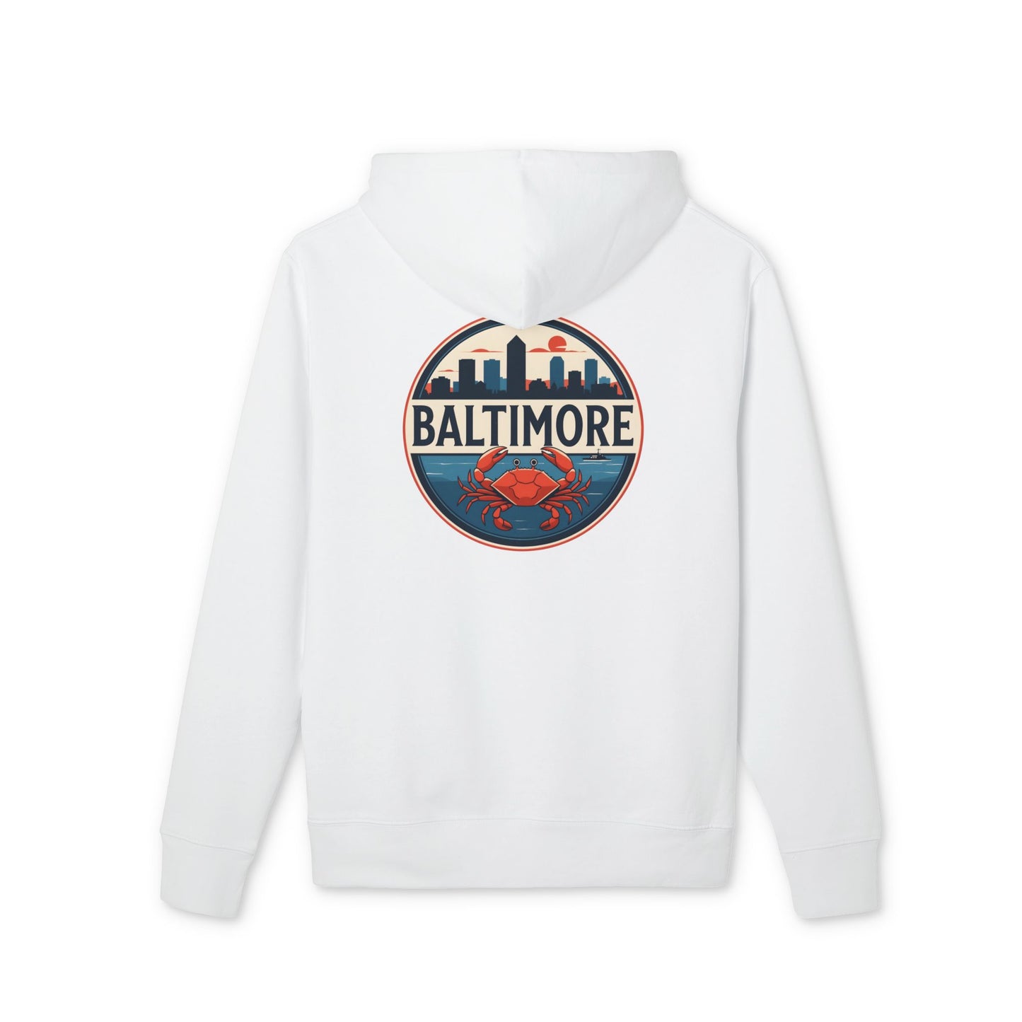 Baltimore Skyline Crab Hoodie — Retro City Emblem Pullover