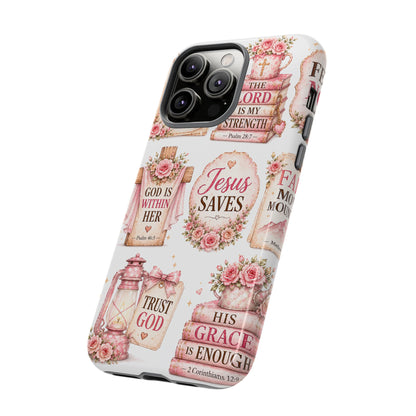 Faith Phone Case — 'Jesus Saves' Floral Christian Scripture iPhone Case
